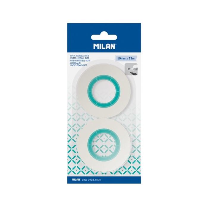 Milan Pack de 2 Cintas Adhesivas Invisibles - Mate - 19mm x 33m - Color Transparente