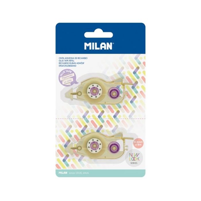 Milan Pack de 2 Recambios de Cinta Adhesiva para Serie New Look - 8.4mm x 8m - Color Transparente