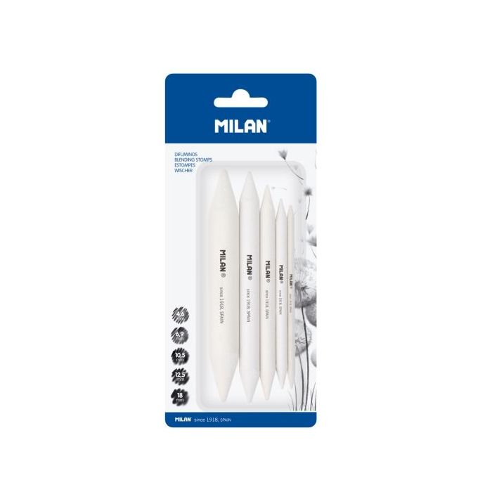 Milan Pack de 5 Difuminos - Formatos Surtidos - Recomendado para Bellas Artes - Color Blanco