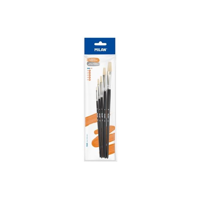 Milan 501 Pack de 5 Pinceles Planos - Formatos Surtidos - Color Negro