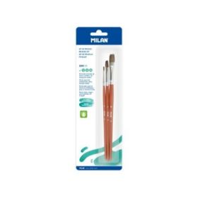 Milan 121 Pack de 3 Pinceles Planos - Formatos Surtidos - Color Madera Oscuro