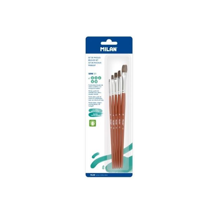 Milan 121 Pack de 3 Pinceles Planos - Formatos Surtidos - Color Madera Oscuro