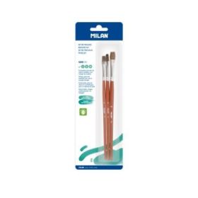 Milan 121 Pack de 3 Pinceles Planos - Formatos Surtidos - Color Madera Oscuro