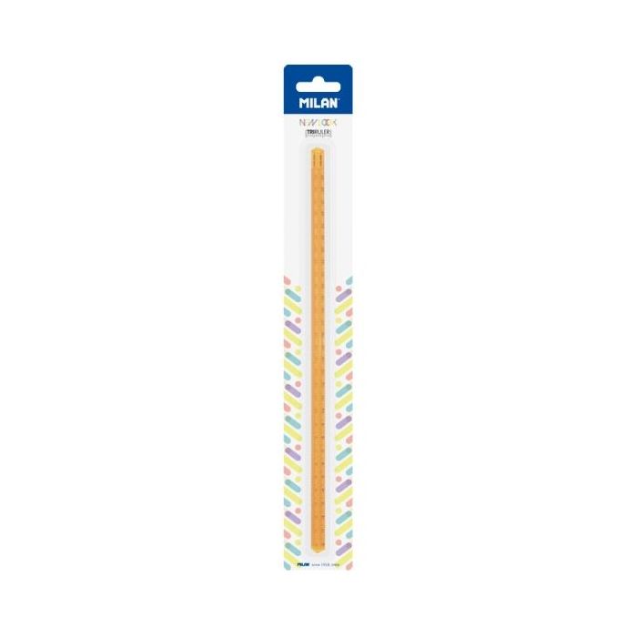 Milan New Look Regla Triangular de 30cm - Plastico Rigido - Transparente - Color Naranja