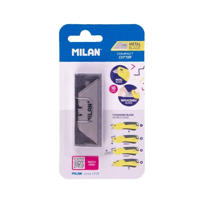 Milan Compact Acid Pack de 10 Recambios para Cuter - Hoja Metalica - Color Acero