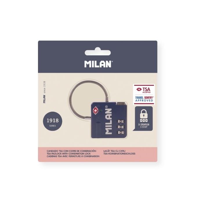 Milan 430 Since 1918 Candado TSA con Cierre de Combinacion - 3 Digitos - Metalico - Color Azul