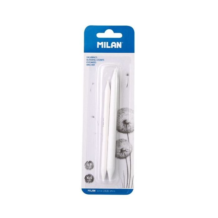 Milan Pack de 2 Difuminos - Diametro de 6.9 y 10.5mm - Recomendado para Bellas Artes - Color Blanco