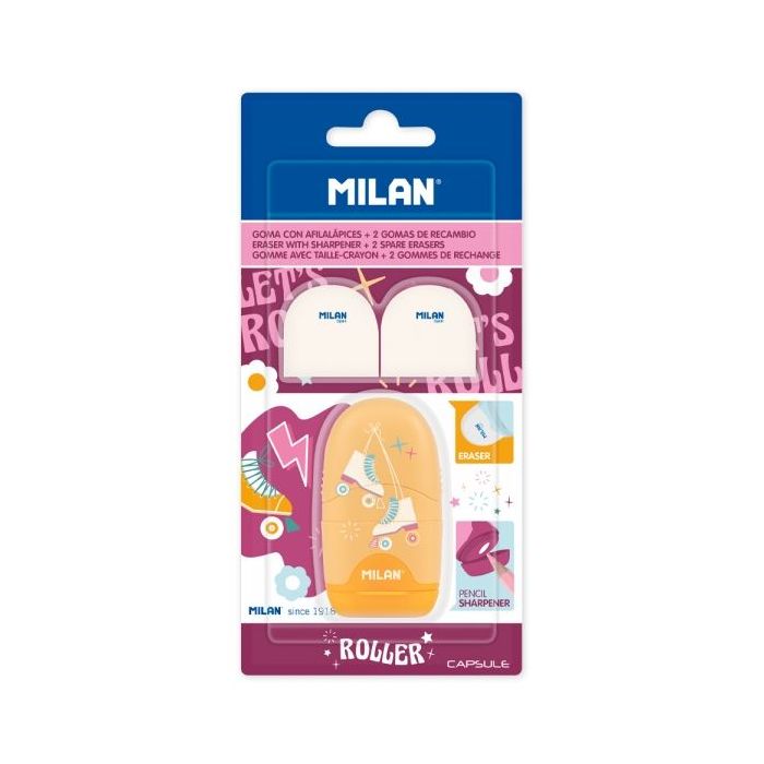 Milan Capsule Roller Afilaborra - 2 Gomas de Recambio - Cuchilla de Acero de Seguridad - Color Rosa