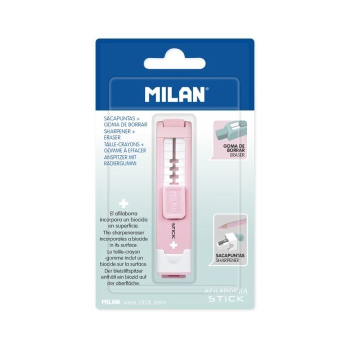 Milan Stick + Afilaborra - Superficie Antibacteriana - Cuchilla de Acero al Carbono - Miga de Pan - Color Rosa