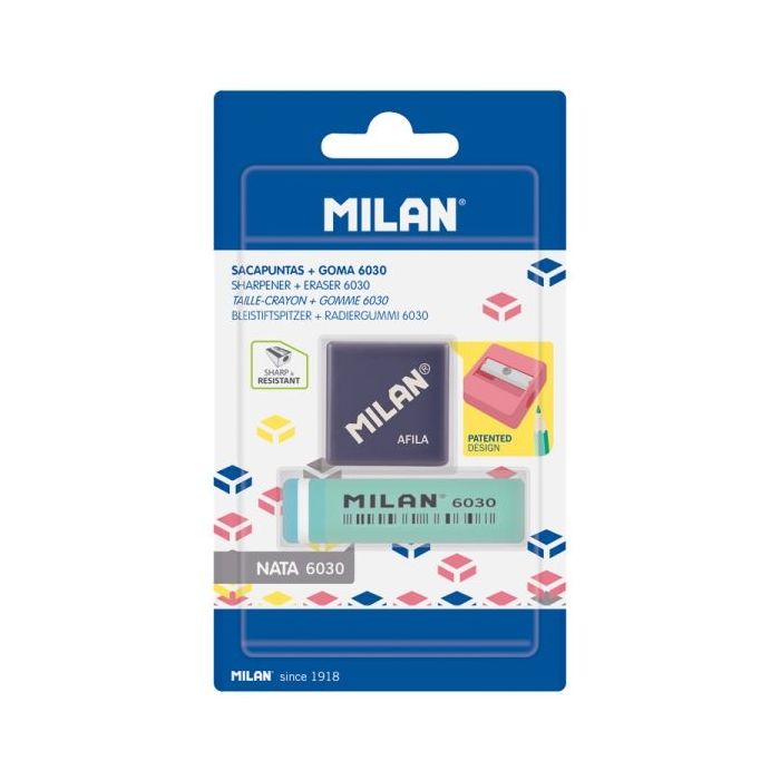 Milan Afila Pack de 1 Sacapuntas + 1 Goma 6030 - Color Azul
