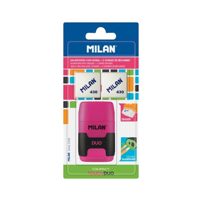 Milan Compact Touch Duo Afilaborra - 2 Gomas de Recambio - Cuchilla de Acero de Seguridad - Colores Surtidos