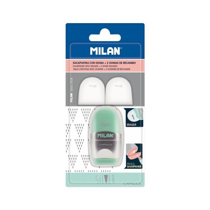 Milan Capsule Silver Afilaborra - 2 Gomas de Recambio - Cuchilla de Acero de Seguridad - Colores Surtidos