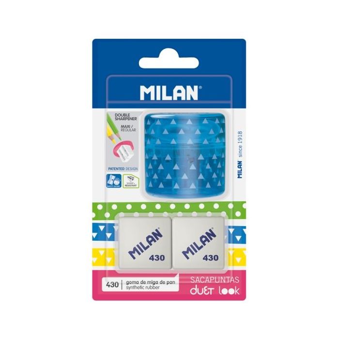 Milan Duet Look Pack de Sacapuntas + 2 Gomas 430 - Color Azul
