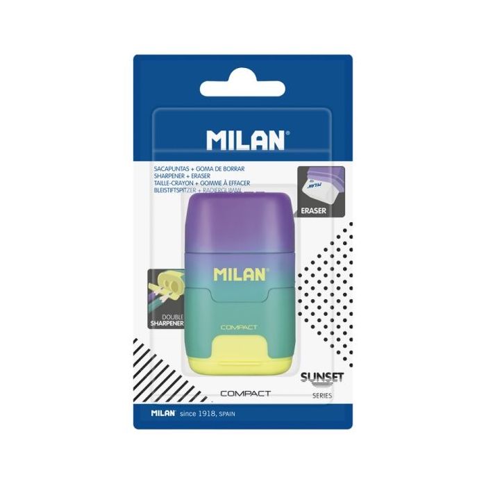 Milan Compact Sunset Afilaborra - Cuchilla de Acero de Seguridad - Doble Agujero para Normal y Maxi - Color Turquesa