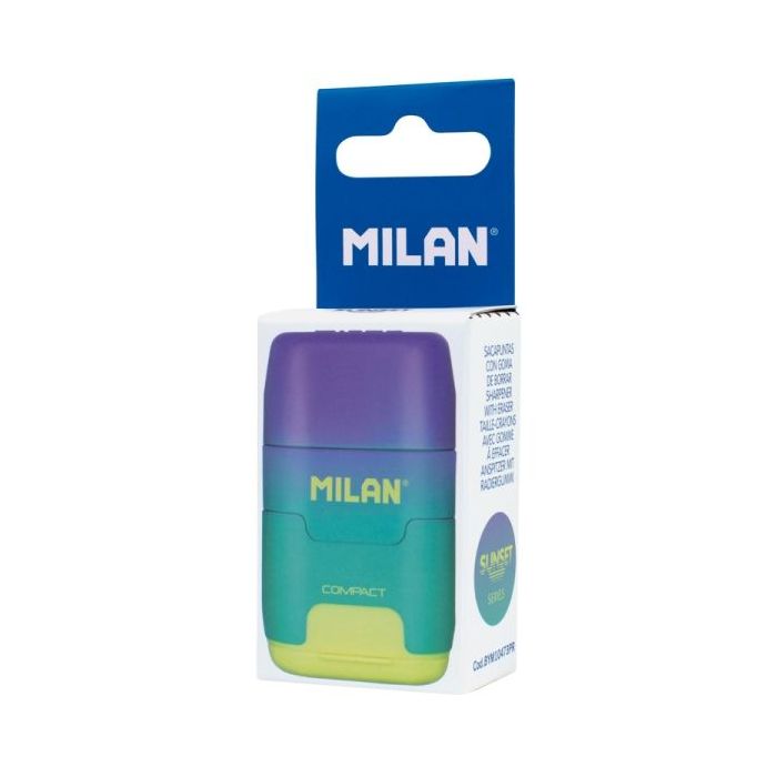 Milan Compact Sunset Afilaborra con 2 Gomas de Borrar - Sacapuntas Doble - Cuchilla de Seguridad - Color Turquesa