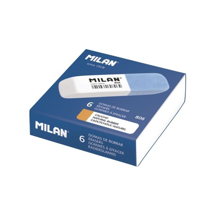 Milan 806 Gomas Biseladas - Doble Dureza - Abrasivo para Tinta - Flexible para Lapiz - Color Azul
