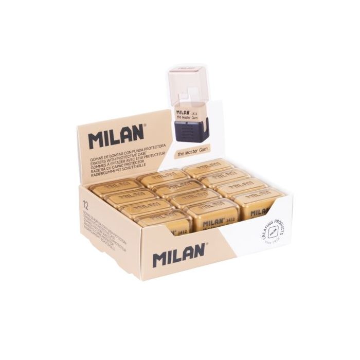 Milan Master Gum Expositor con 12 Gomas para Bellas Artes - Funda Rigida - Miga de Pan - Caucho Sintetico - Color Marron