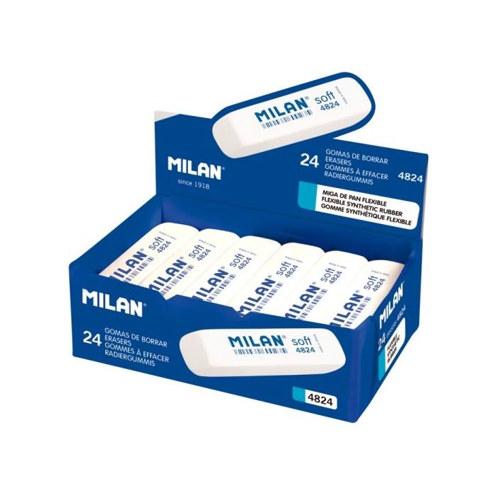 Milan 4824 Gomas de Borrar Biseladas - Miga de Pan - Caucho Sintetico - Flexible - Color Blanco