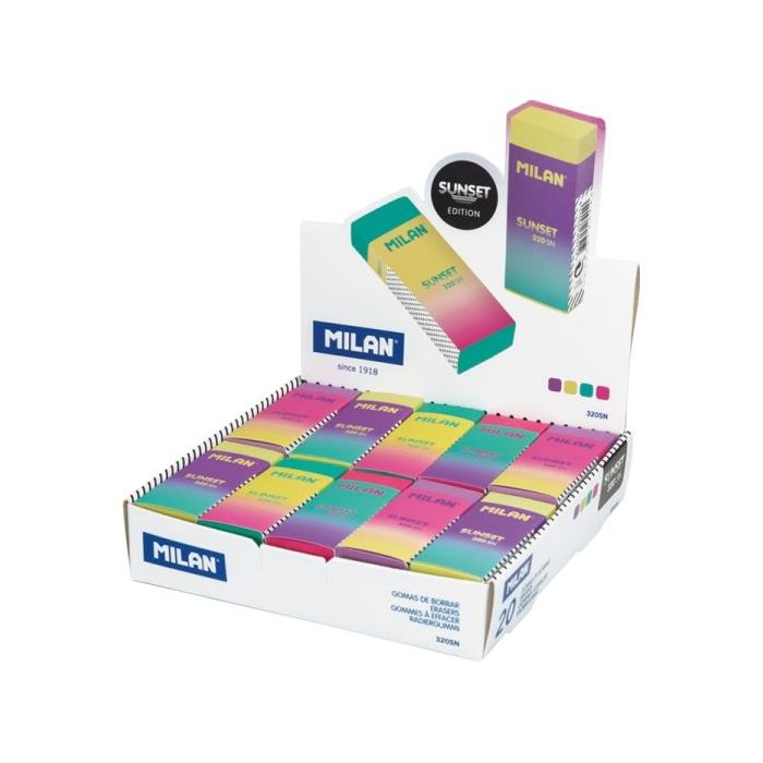 Milan Nata 320 Sunset Expositor con 20 Gomas de Borrar - Colores Surtidos
