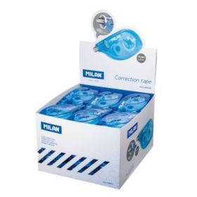 Milan Expositor con 36 Cintas Correctoras - 5mm x 8m - Color Azul