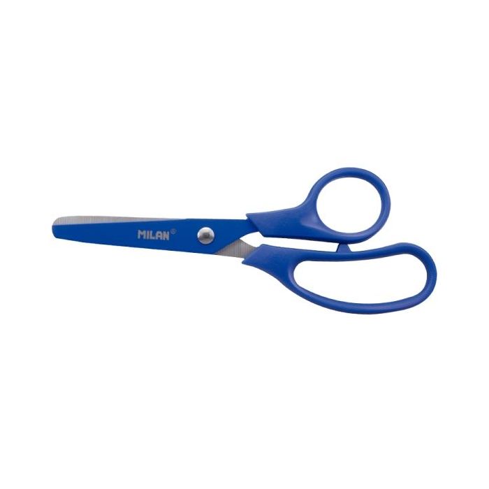 Milan Basic Colours Tijeras de 13.4cm - Mango Ergonomico - Punta Redondeada - Hoja de Acero Inoxidable - Color Azul