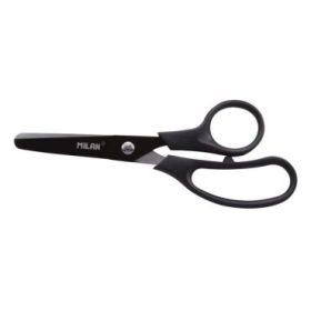 Milan Basic Colours Tijeras de 13.4cm - Mango Ergonomico - Punta Redondeada - Hoja de Acero Inoxidable - Color Negro