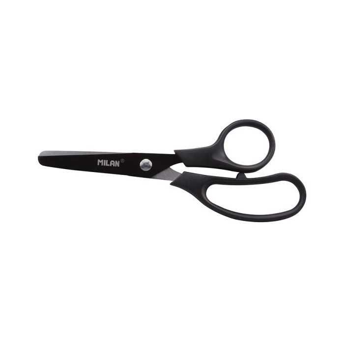 Milan Basic Colours Tijeras de 13.4cm - Mango Ergonomico - Punta Redondeada - Hoja de Acero Inoxidable - Color Negro