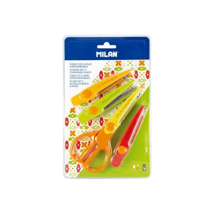 Milan Tijeras Zig-Zag con 4 Hojas Intercambiables - Recubierta de Plastico - Diferentes Patrones - Multicolor