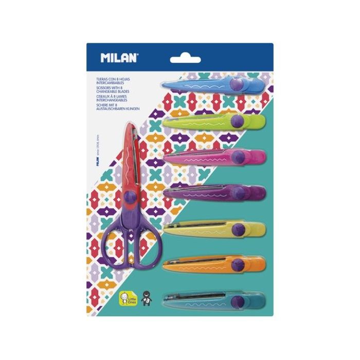 Milan Tijeras Zig-Zag con 8 Hojas Intercambiables - Recubierta de Plastico - Diferentes Patrones - Color Violeta