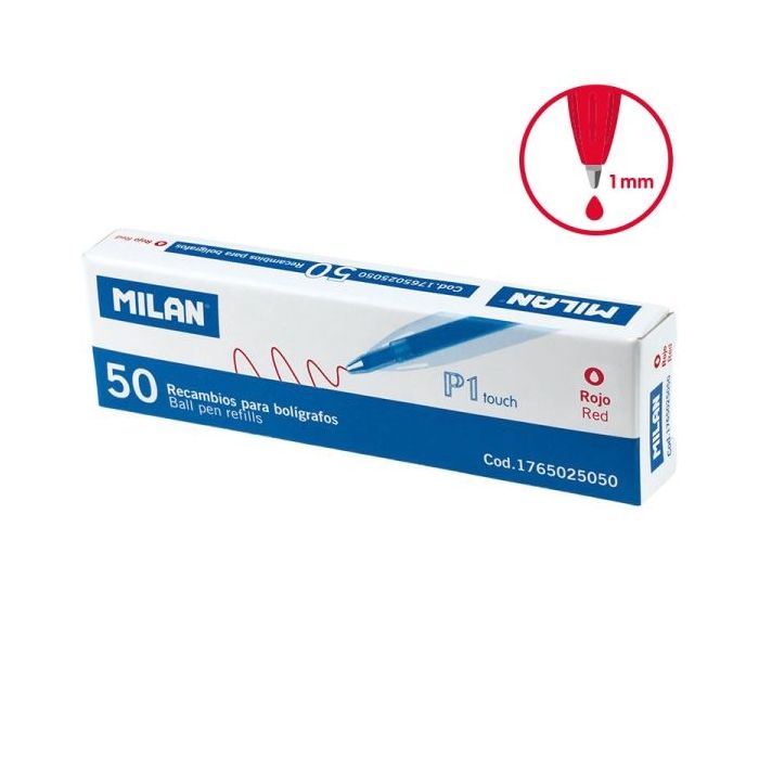 Milan P1 Touch Pack de 50 Recambios - Punta de 1mm - Color Rojo