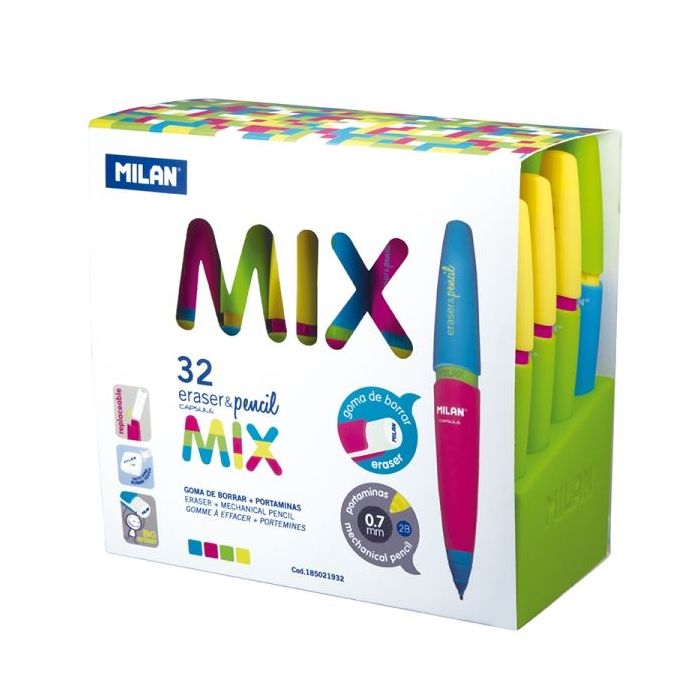 Milan Capsule Mix Expositor con 32 Portaminas 0.7mm - Dureza 2B - Colores Surtidos