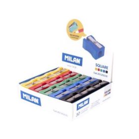 Milan Basic Expositor con 30 Sacapuntas - Sin Deposito - Cuchilla de Acero de Seguridad - Colores Surtidos