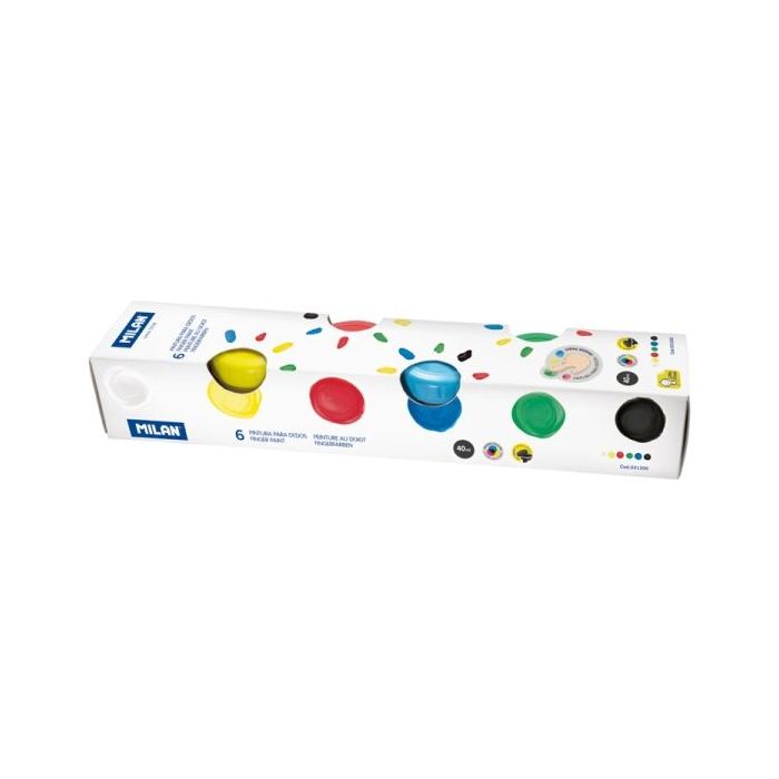 Milan Pack de 6 Tarros de Pintura para Dedos - 40ml por Unidad - Mezclable - Lavable - Colores Surtidos