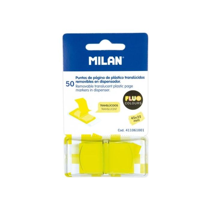 Milan Fluo Dispensador 50 Marcadores Reposicionables - Translucidos - 45x25mm - Color Amarillo