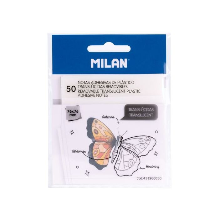 Milan Pack de 50 Notas Adhesivas - Translucidas - Removibles - 76x76mm - Color Transparente