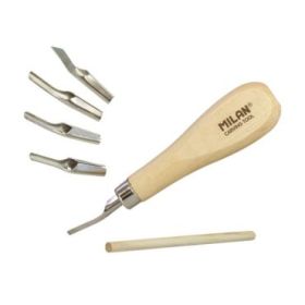 Milan Pack de 5 Gubias para Grabado - Hojas y Puntas Sutridas - Ergonomico - Color Madera Claro