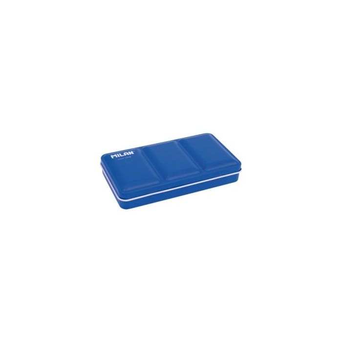 Milan Estuche Vacio para 12 Medios Godets de Acuarela - Metalico - Bandeja Abatible - Anilla Posterior - Color Azul Marino