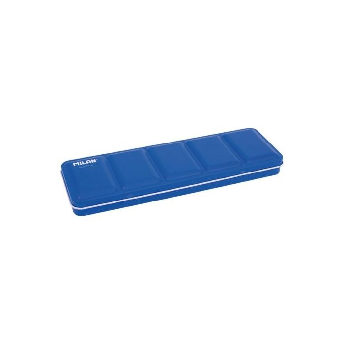 Milan Estuche Vacio para 24 Medios Godets de Acuarela - Metalico - Bandeja Abatible - Anilla Posterior - Color Azul Marino
