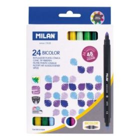 Milan Pack de 24 Rotuladores Bicolor - Tinta al Agua - Punta Conica de 5mm - Colores Surtidos