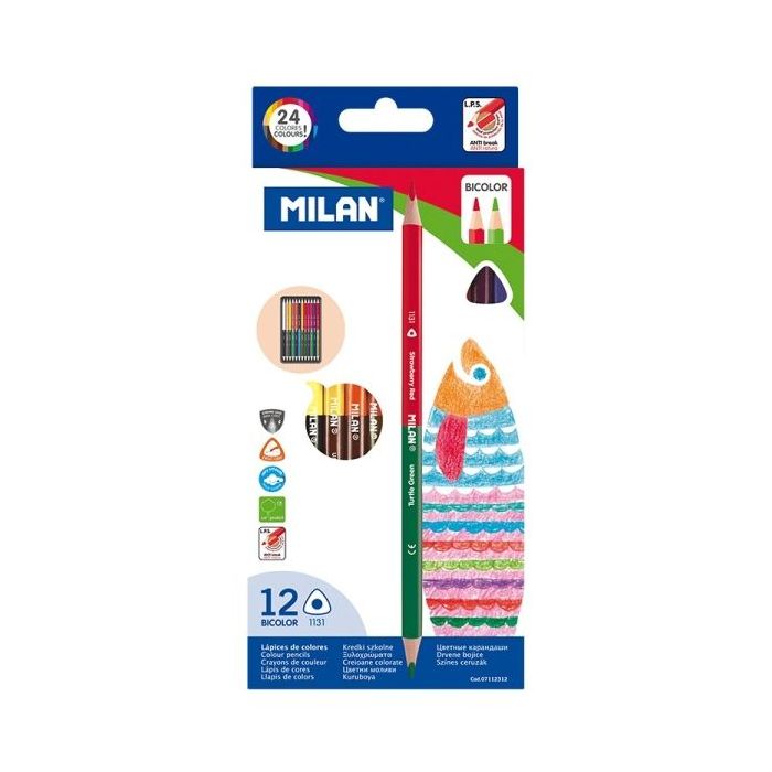 Milan Pack de 12 Lapices Bicolor - Triangulares - Colores Surtidos