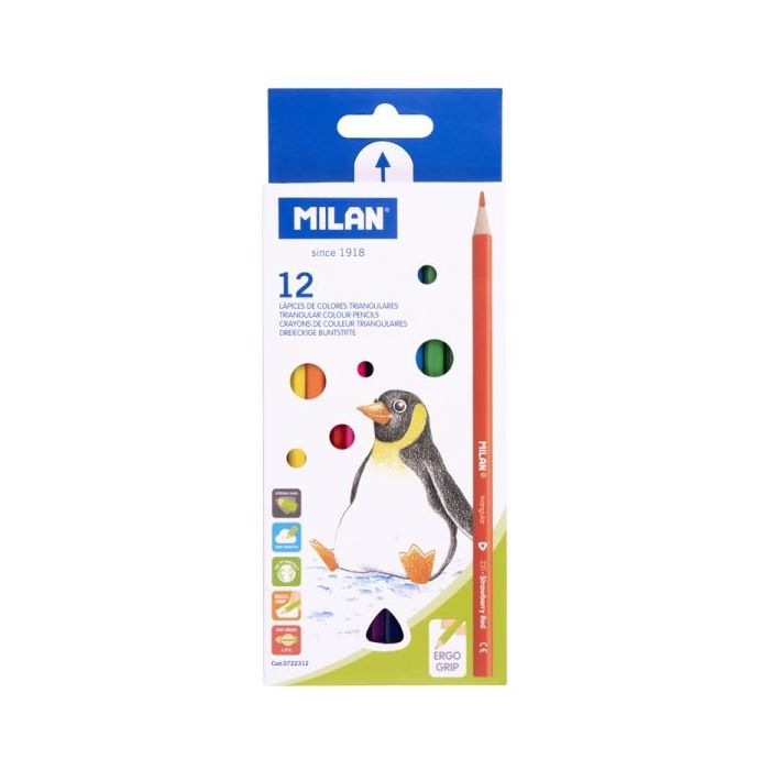 Milan Pack de 12 Lapices de Colores - Triangulares - Colores Surtidos