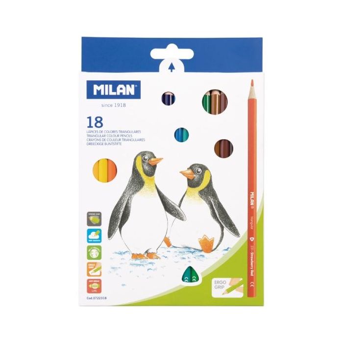 Milan Pack de 18 Lapices de Colores - Triangulares - Colores Surtidos