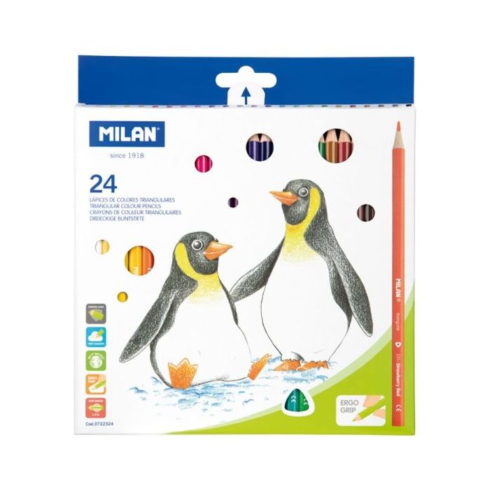 Milan Pack de 24 Lapices de Colores - Triangulares - Colores Surtidos