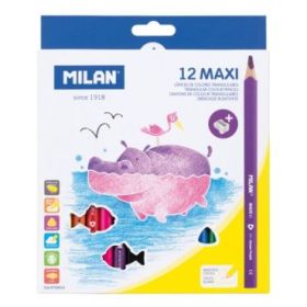 Milan Maxi Pack de 12 Lapices de Colores - Incluye Sacapuntas - Hexagonales - Colores Surtidos