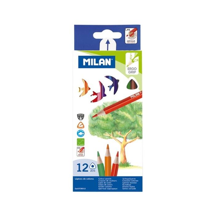 Milan Pack de 12 Lapices de Colores - Triangulares - Colores Surtidos