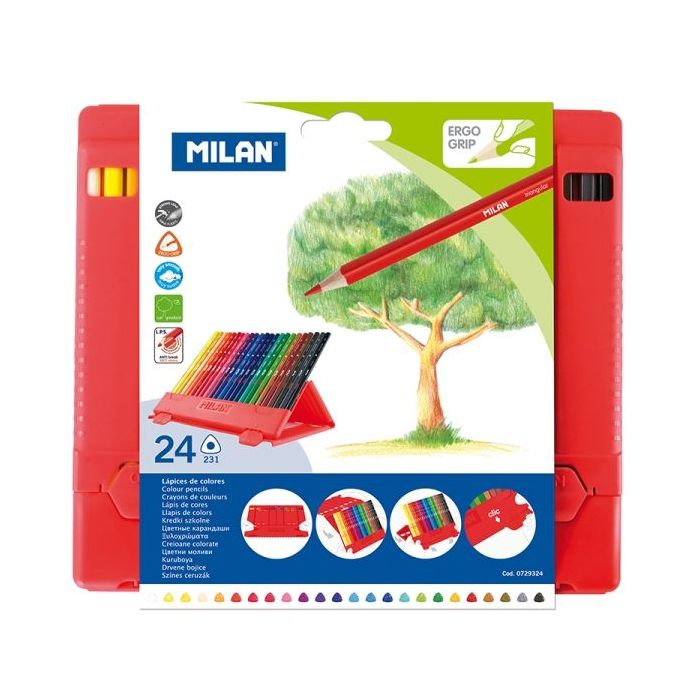 Milan Flexibox Pack de 24 Lapices de Colores - Triangulares - Colores Surtidos