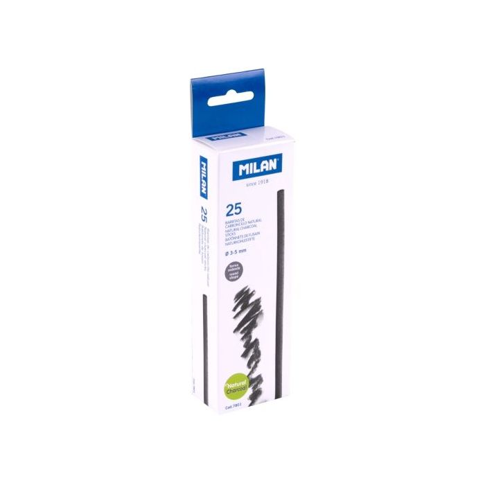 Milan Pack de 25 Barritas de Carboncillo - Natural - Redondo de 3-5mm - Color Negro