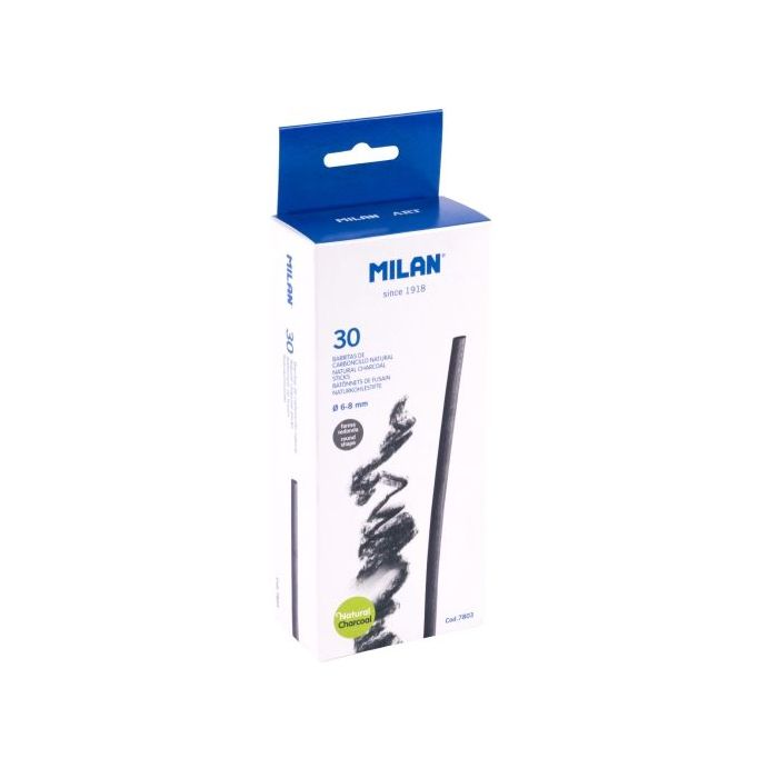 Milan Pack de 30 Barritas de Carboncillo - Natural - Redondo de 6-8mm - Color Negro