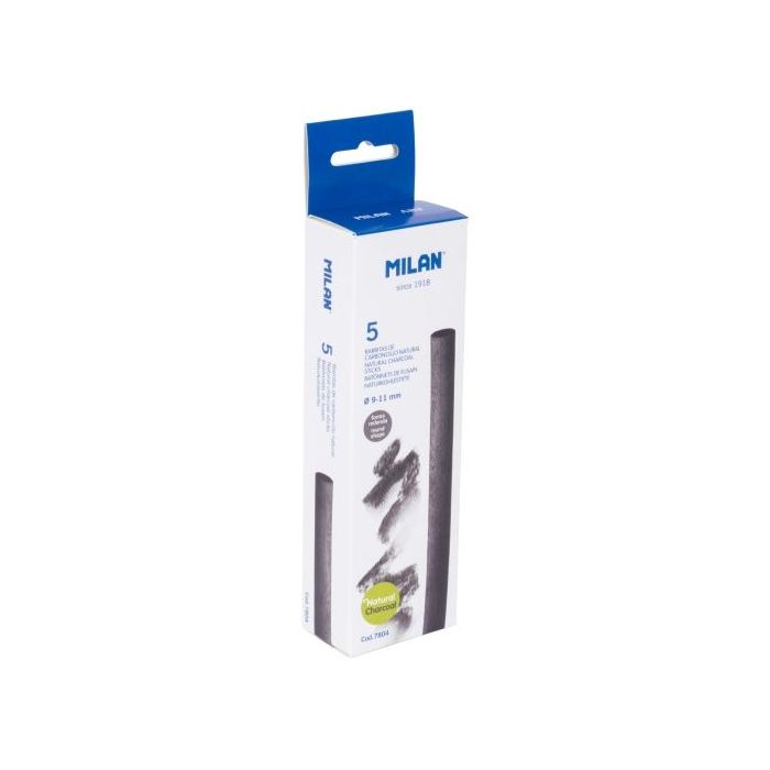 Milan Pack de 5 Barritas de Carboncillo - Natural - Redondo de 9-11mm - Color Negro