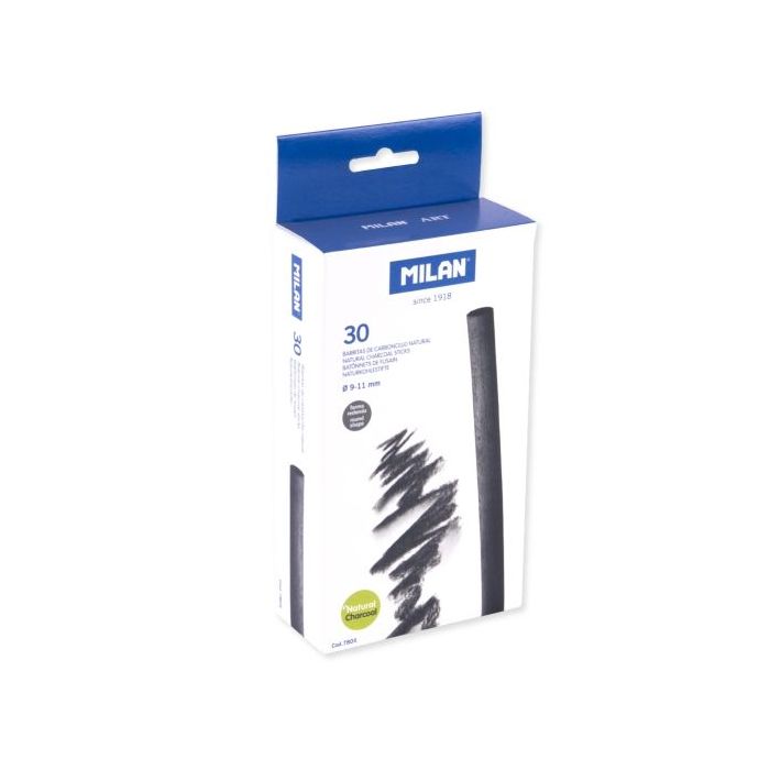 Milan Pack de 30 Barritas de Carboncillo - Natural - Redondo de 9-11mm - Color Negro